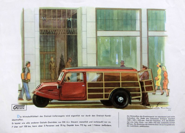 Goliath Dreiradwagen Modellprogramm 1953 "3 Räder helfen verdienen" Automobilprospekt (7991)
